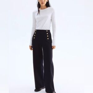 H&M Elegant Black Wide-Leg Trousers with Gold Accents